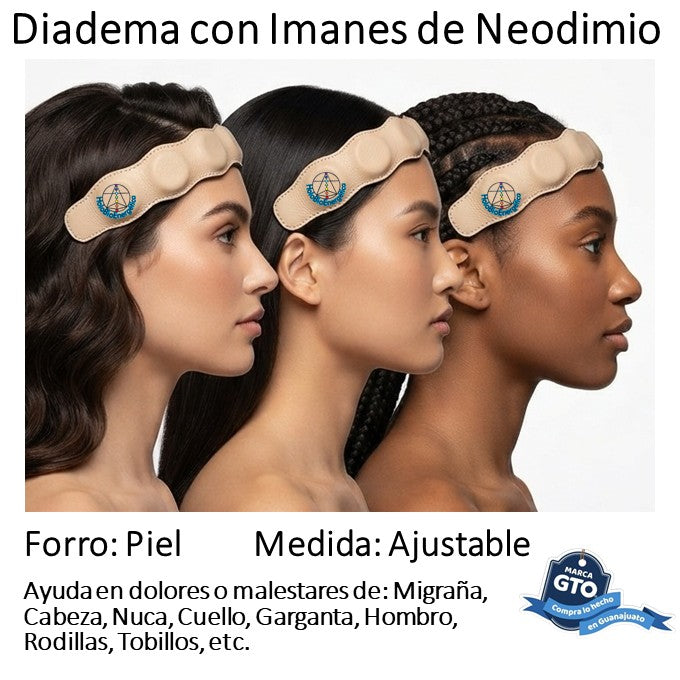 Diadema De Imanes Biomagnetismo Forrada En Piel Ajustable
