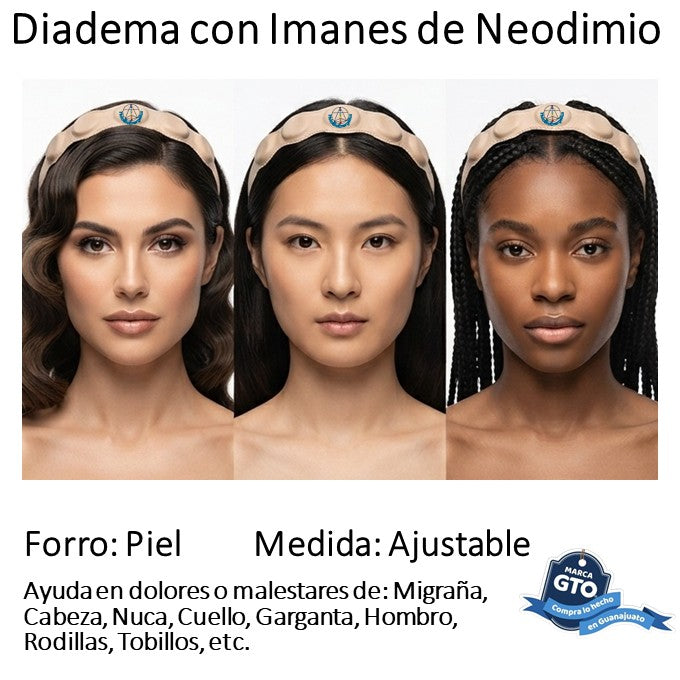 Diadema De Imanes Biomagnetismo Forrada En Piel Ajustable