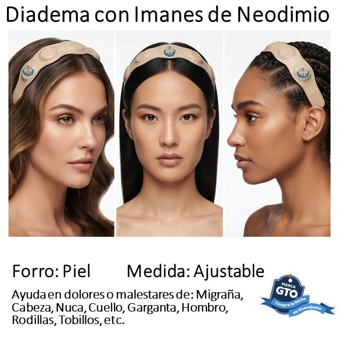 Diadema De Imanes Biomagnetismo Forrada En Piel Ajustable