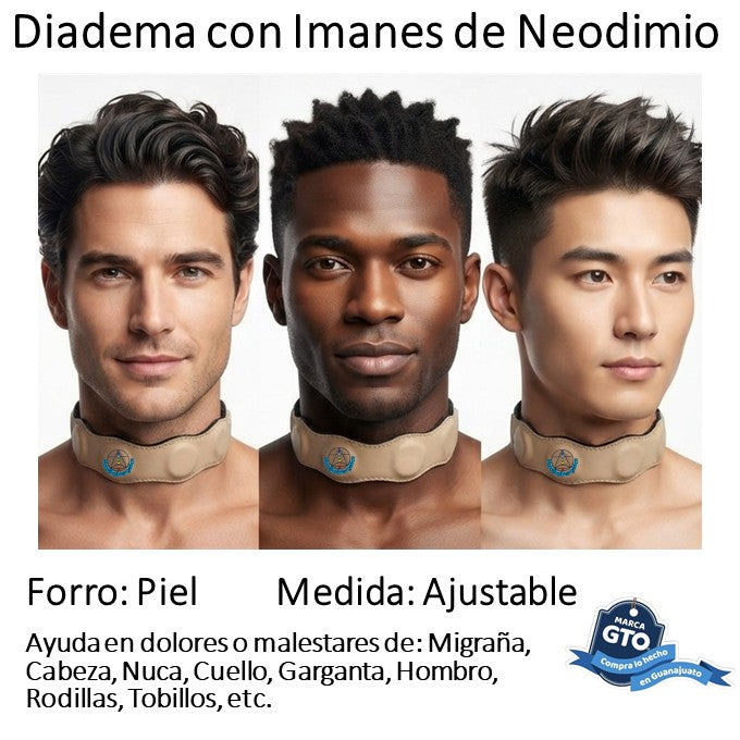 Diadema De Imanes Biomagnetismo Forrada En Piel Ajustable