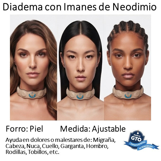 Diadema De Imanes Biomagnetismo Forrada En Piel Ajustable