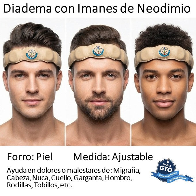 Diadema De Imanes Biomagnetismo Forrada En Piel Ajustable