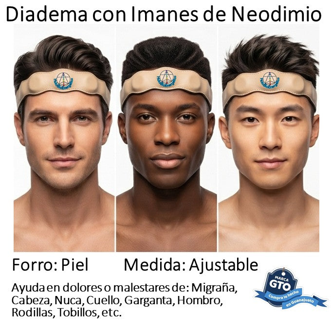 Diadema De Imanes Biomagnetismo Forrada En Piel Ajustable