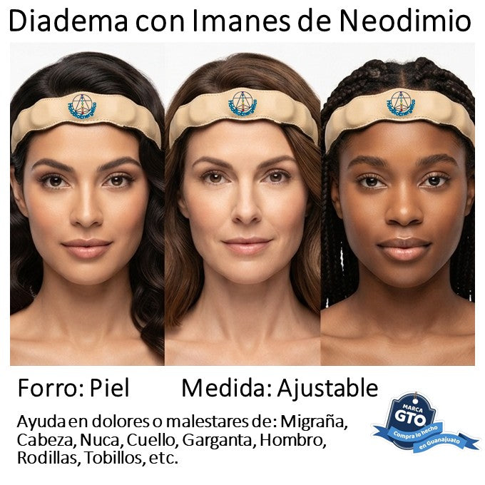 Diadema De Imanes Biomagnetismo Forrada En Piel Ajustable