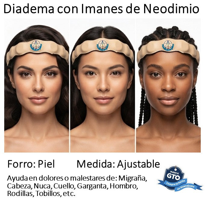 Diadema De Imanes Biomagnetismo Forrada En Piel Ajustable