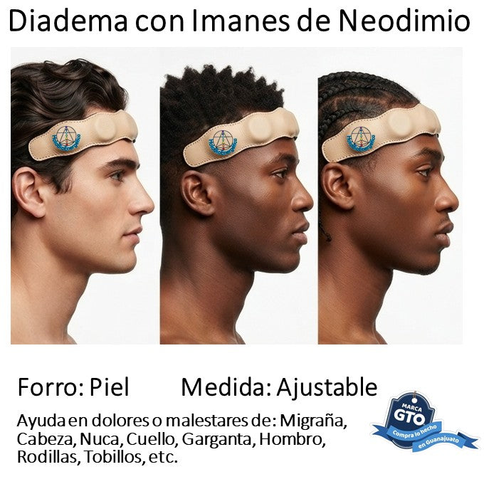 Diadema De Imanes Biomagnetismo Forrada En Piel Ajustable
