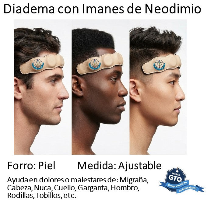 Diadema De Imanes Biomagnetismo Forrada En Piel Ajustable