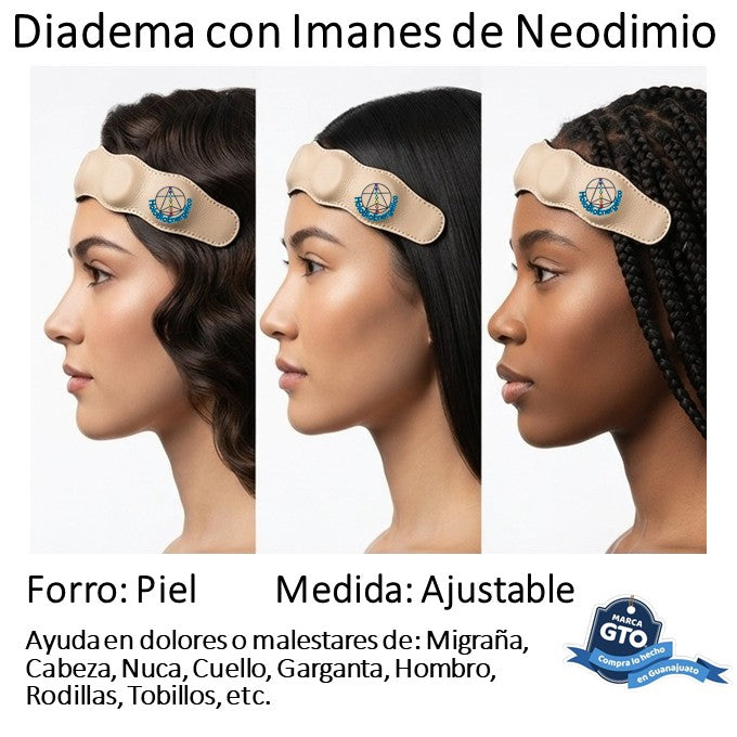 Diadema De Imanes Biomagnetismo Forrada En Piel Ajustable